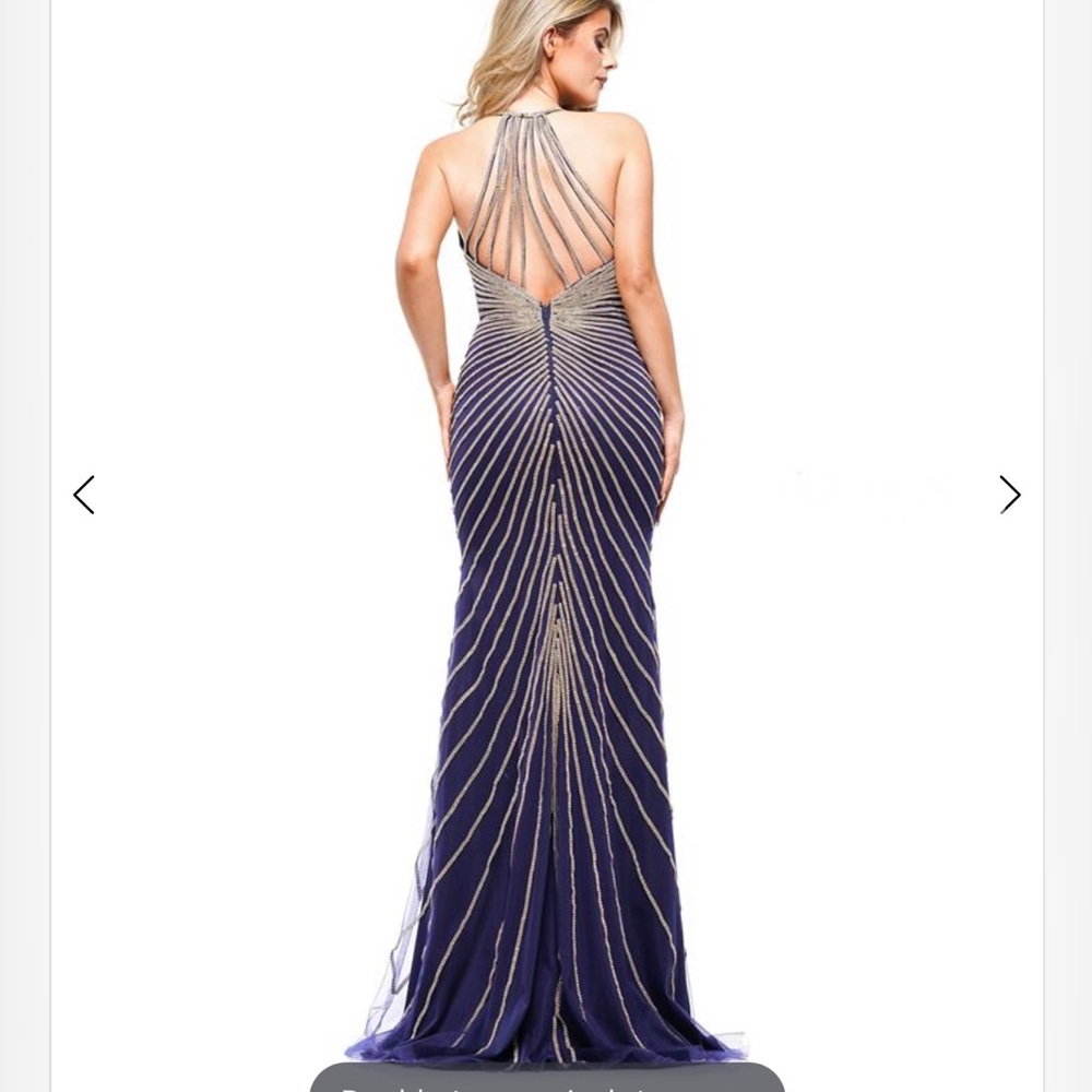 Navy blue silver and gold beaded/embellished gown for special occasions.